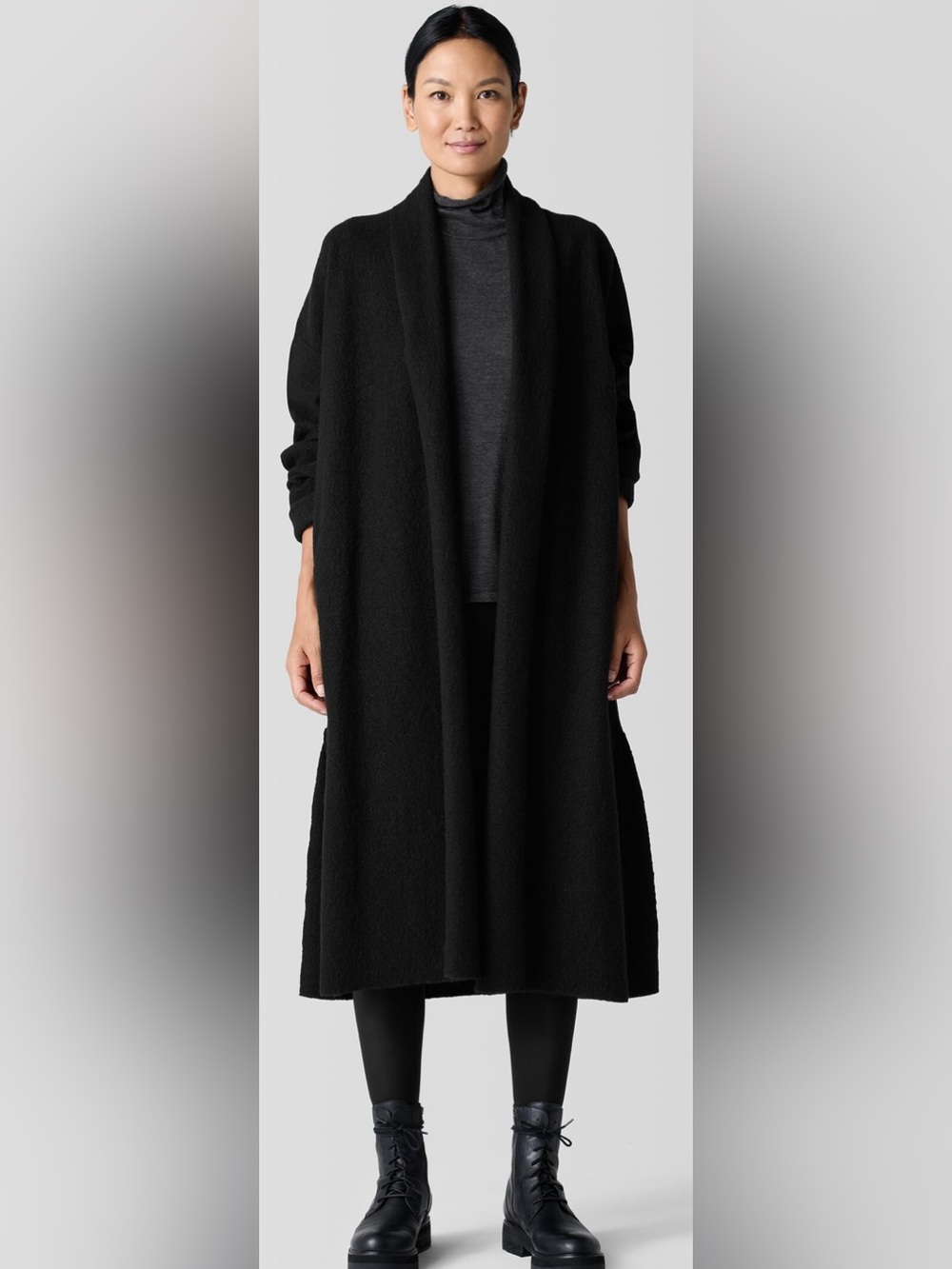 🖤 Eileen Fisher Wool Long Open-Front Black Women's Sweater Cardigan 🖤